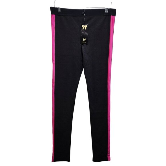 Black Pink Womens Athletic Leggings  Side Stripes Size L Iris Basic Stretchy - Picture 1 of 9